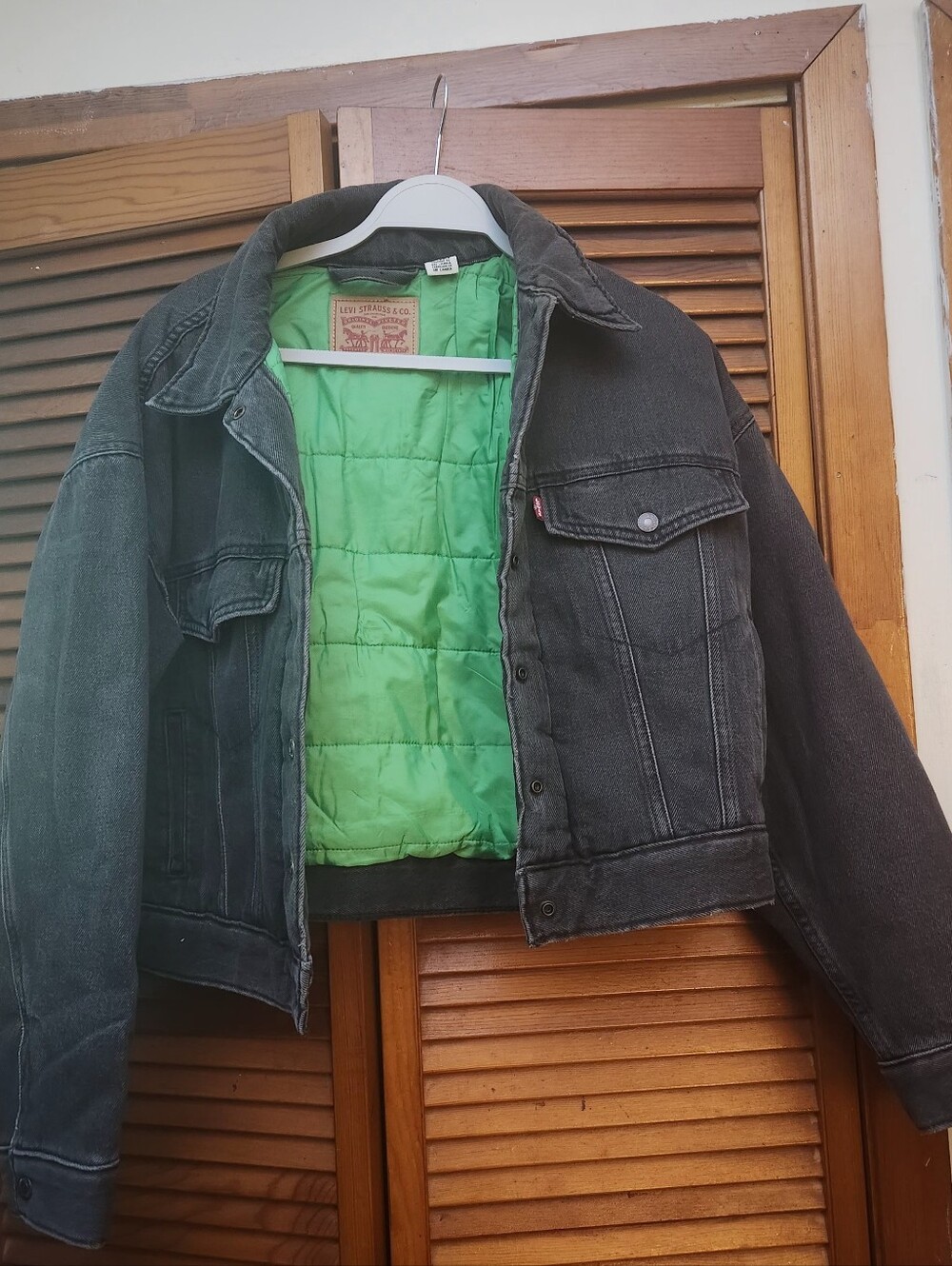 Levi's Black Denim Jacket - Washed Black Trucker With Green Lining